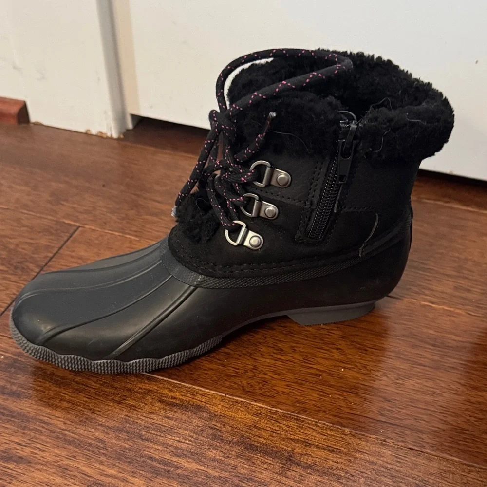 Sperry Black Winter & Rain Boots with Pink Accents